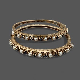 Matching Ladies 14K Gold and Pearl Bracelets