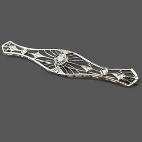 14K Gold Ladies Art Deco Brooch with Old European Cut Diamonds