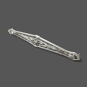 14K White Gold Art Deco Diamond Filigree Brooch