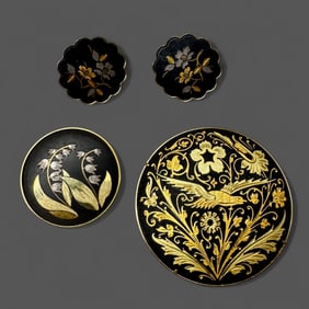 Group of Damascene Brooches and Clip Earrings