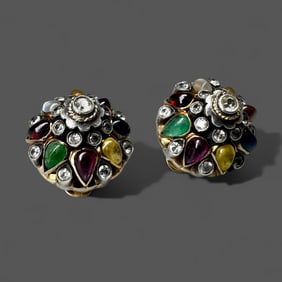 14K Gold Tiara Style Diamond Clip Earrings.