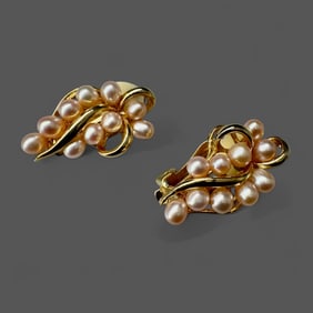 Pair of Ladies 14k Gold and Pearl Earrings