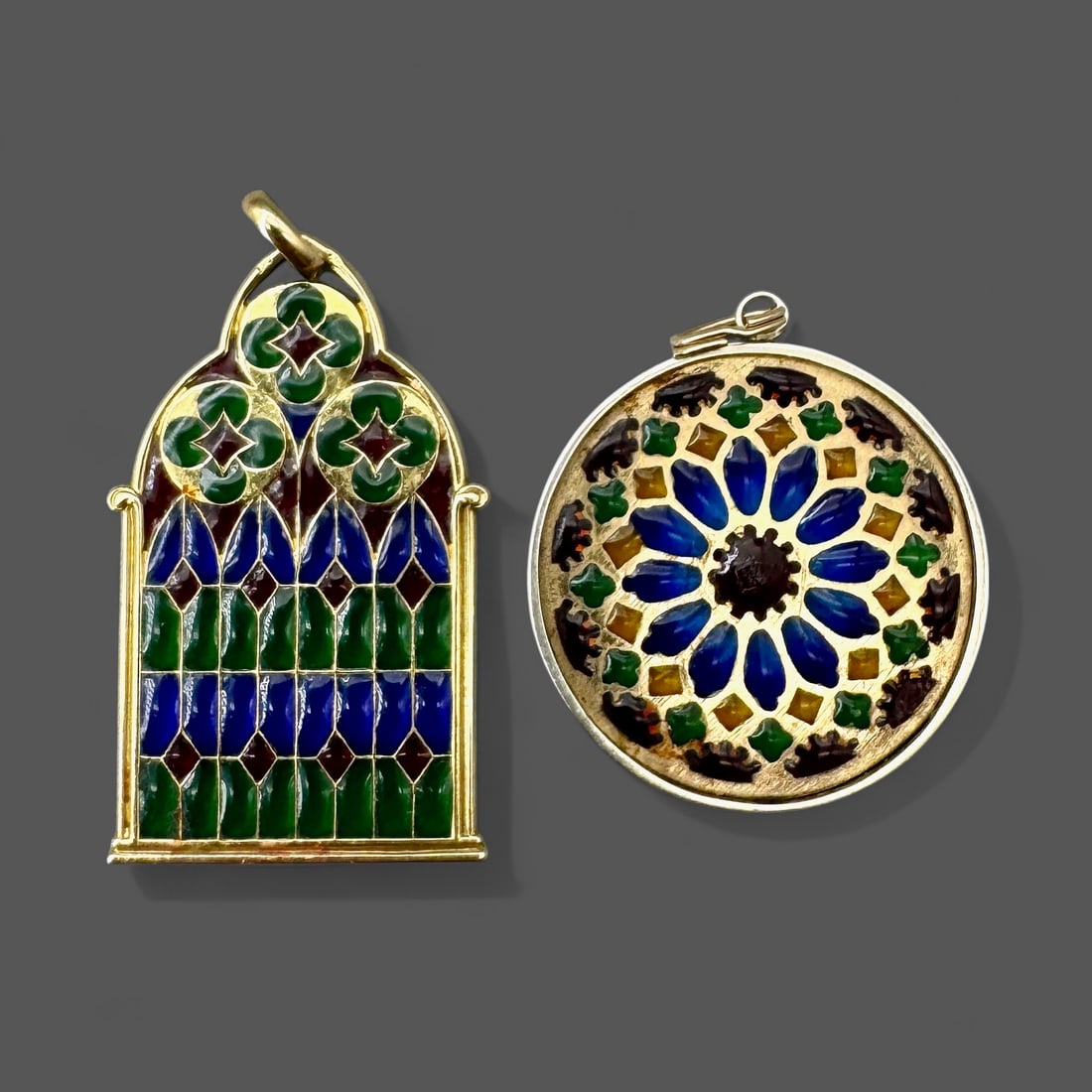 Pair of 18k Gold Plique-a-Jour Pendants (1 of 4)
