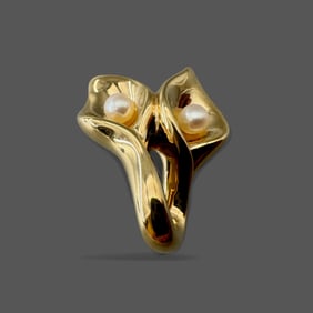 14K Israeli Gold and Pearl Calla Lilly Pendant