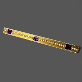 Art Deco 14K Amethyst and Seed Pearl Bar Brooch