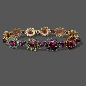 14K Sarosi Ladies Bracelet with Inset Gemstones
