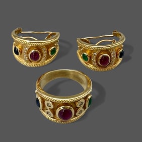 18K Gold Elizabeth Cage Ring and Earring set