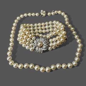 Antique 14K White Gold Multi-Strand Pearl Set