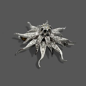 Antique 14K White Gold Starburst Brooch