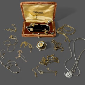 Collection of Necklaces, Brooches, Hat Pin, Plus