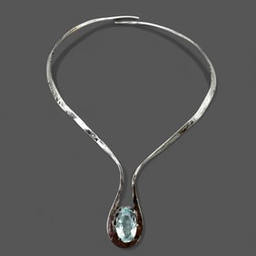 Silver Choker with Aquamarine Stone