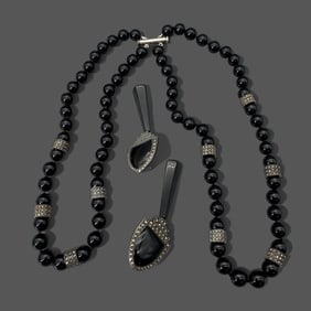 Sterling & Onyx Necklace and Earrings Suite