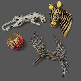 Four Costume RIngs/Brooches- Swarovski, Ciner, Carolee