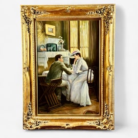 Oil on Canvas Interior Genre Scene