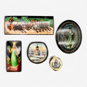 Group of Five Handpainted Miniature Boxes
