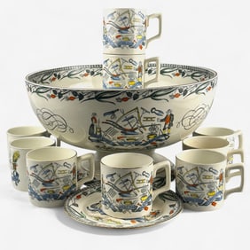 Large Farmers Arms Punch Bowl with 12 Cups