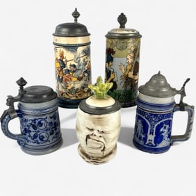 Group of Five German Steins