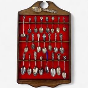 Collection of Sterling Commemorative Spoons in Hanging Case