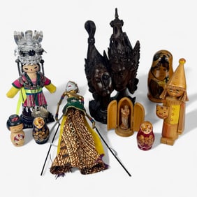 Collection of Tourist Carvings, Nesting Figures and Dolls