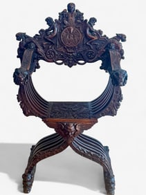 19th Century Savanarola Carved Chair