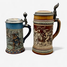 Pair of German Mettlach Steins