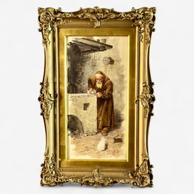Italian Watercolor of a Friar by E. Vitali
