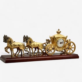 Gilt Painted Brass Horse and Carriage Clock, United