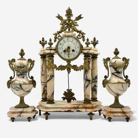French Marble Column Clock, with Sidepieces