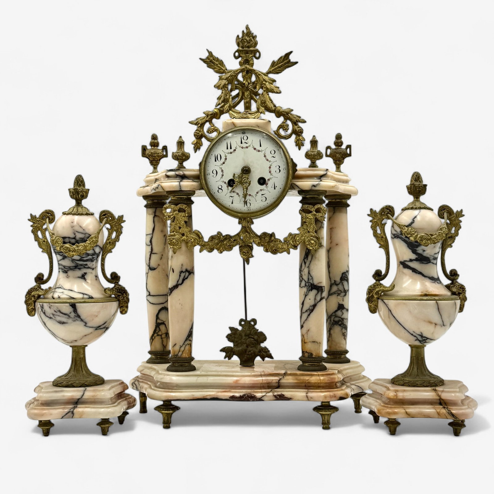 French Marble Column Clock, with Sidepieces (1 of 4)