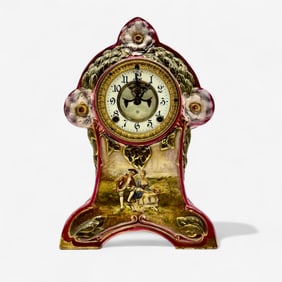 French Painted Porcelain Mantle Clock