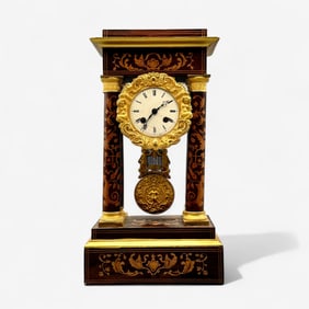 French Wood Inlay Mantle Clock Late 1800s