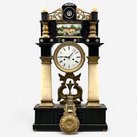 French Mantle Clock Reverse Painted Scene