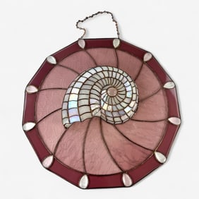 Stained Glass and Mother of Pearl Nautilus Window Hanging