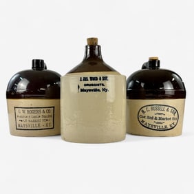 Three Maysville, KY Stoneware Two-tone Whiskey Jugs
