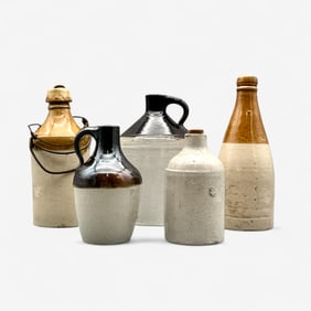 Five Stoneware Small Bottles and Jugs