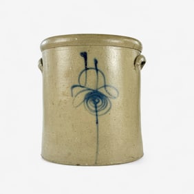 Stoneware Crock with Abstract Cobalt Decoration
