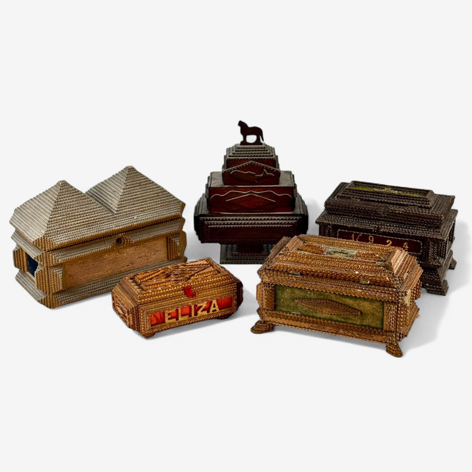 Five Tramp Art Boxes (1 of 10)