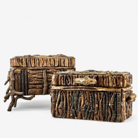 Pair of Robert Beaven Folk Art Twig Boxes