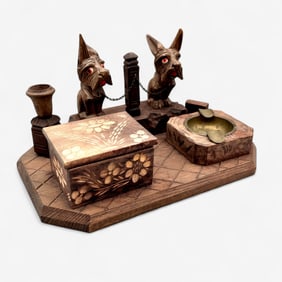 Carved Scottie Dog Ashtray and Cigarette Box