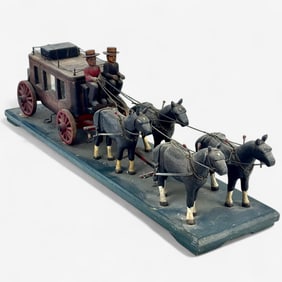Carved Folk Art Horse Drawn Stagecoach
