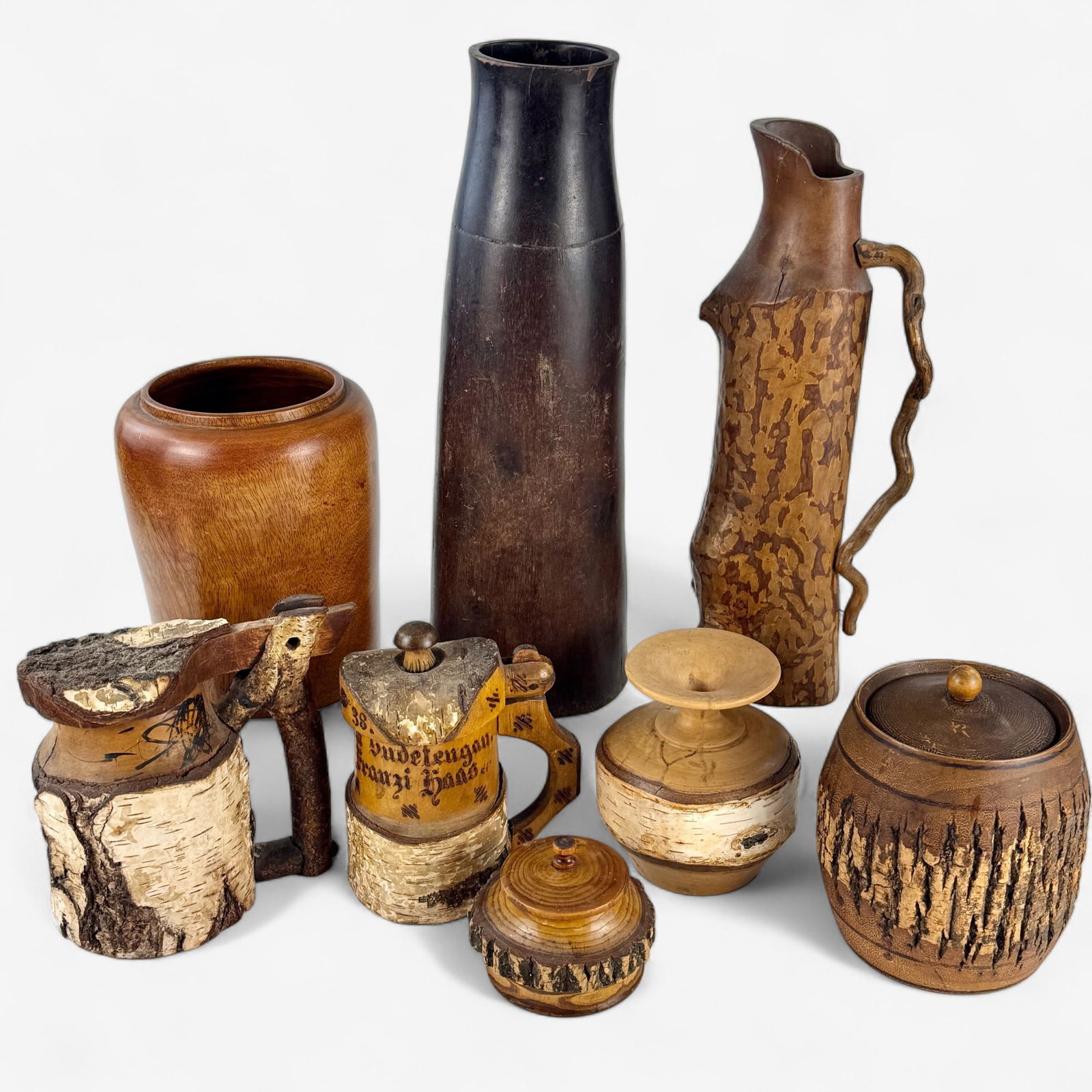 Potpourri of Wooden Vessels, incl. German Birch Steins (1 of 12)
