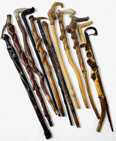 Large Group of Folky Carved Canes