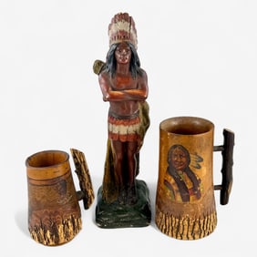 Two American Indian Tankards and Sculpture