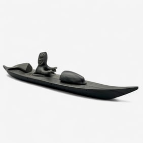 Metiq Belcher Islands Carving of a Kayak and Figure