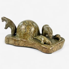 Nuyaliaq Qimirpik (1937-2007) Inuit Carving of Igloo and Animals