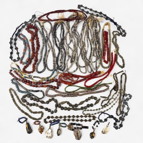 Large Group of Stone Bead Necklaces, Plus Amulets