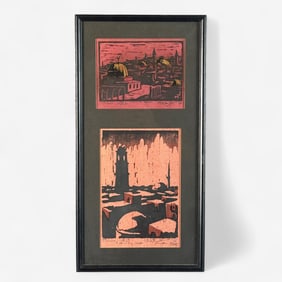 Pair of Jacob Pins Framed Woodblocks