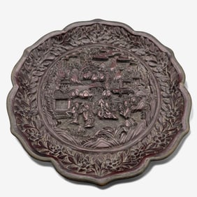 Chinese Cinnabar Lotus-Rimmed Dish