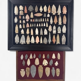 Large Arrowhead Collection in Display Frame and Case