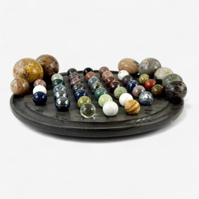 Solitaire Board and Basket of Large Marbles